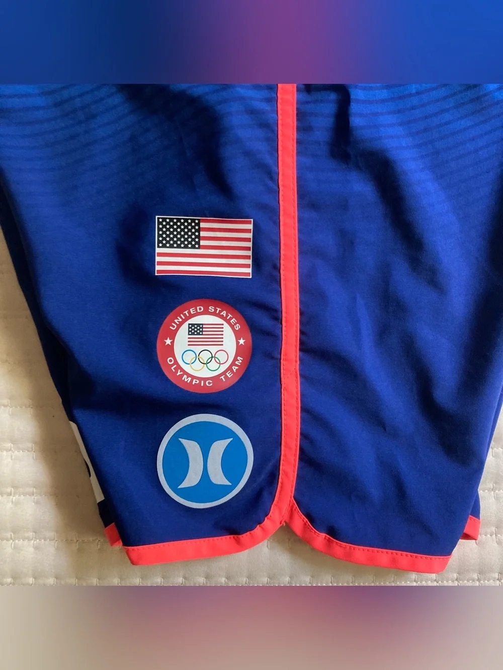 Hurley Phantom USA Olympic Board Shorts Men’s 32 Blue 7” Unlined Surf Swim Beach